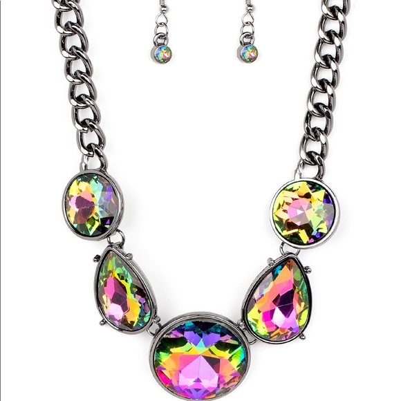 paparazzi Jewelry Tear Drop Oil Spill Black Metallic Necklace